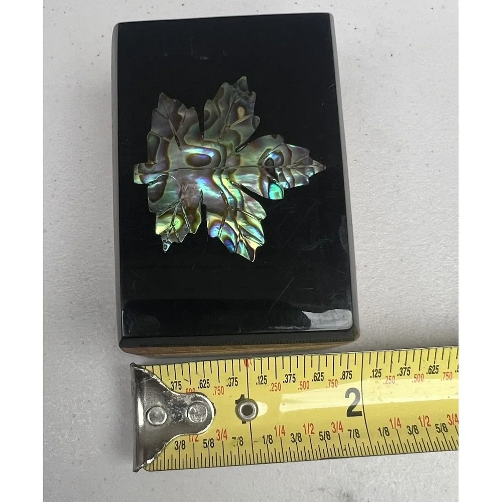 Wood Trinket Jewelry Box Abalone Mother of Pearl Maple Leaf Inlay Lacquer Lid